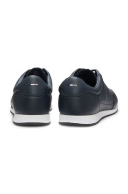 Nappa-leather trainers with gold-tone branding, Dark Blue