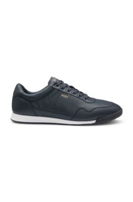 Nappa-leather trainers with gold-tone branding, Dark Blue