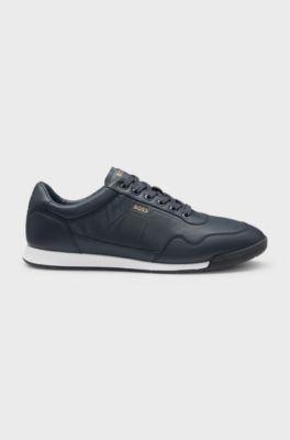 Nappa-leather trainers with gold-tone branding, Dark Blue