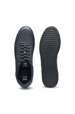 Nappa-leather trainers with gold-tone branding, Dark Blue