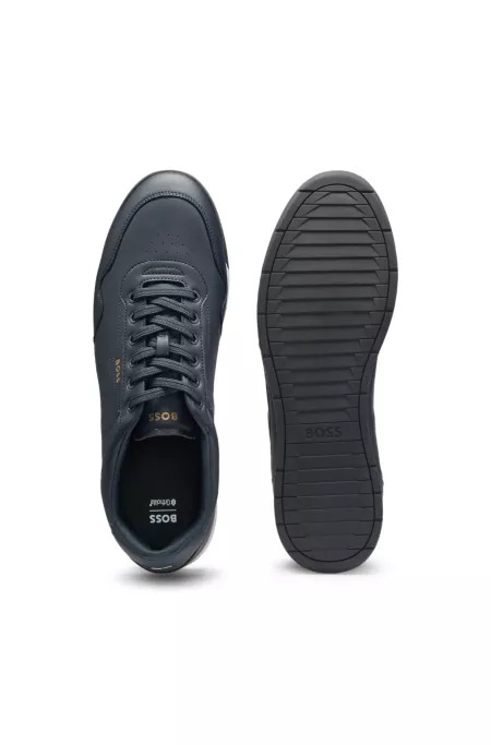 Leather trainers with gold-tone logo