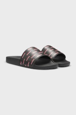 Italian-made slides with split-logo uppers, Black