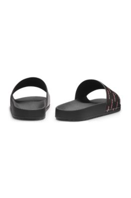 Italian-made slides with split-logo uppers, Black