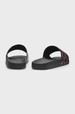 Italian-made slides with split-logo uppers, Black