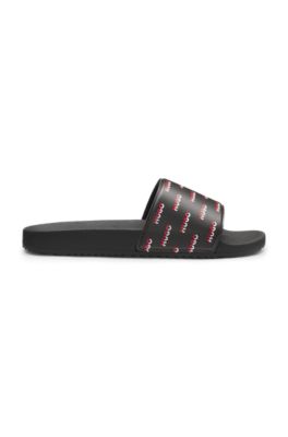 Italian-made slides with split-logo uppers, Black