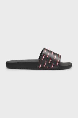 Italian-made slides with split-logo uppers, Black
