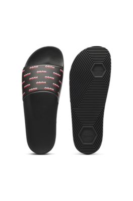 Italian-made slides with split-logo uppers, Black