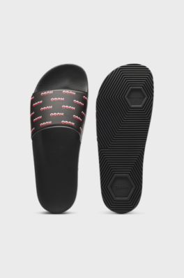 Italian-made slides with split-logo uppers, Black