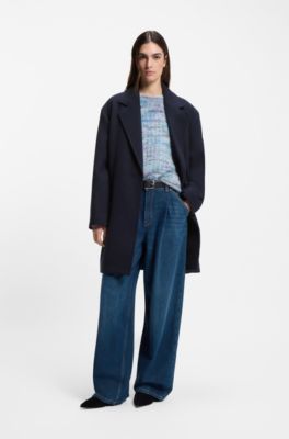 Blazer-style coat blended with wool, Dark Blue