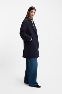 Manteau style blazer en laine mélangée, Bleu foncé
