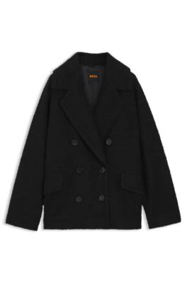 Boxy fit Caban coat with bouclé texture