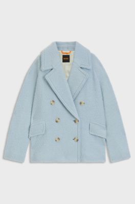 Boxy-fit Caban coat with boucl&eacute; texture, Light Blue