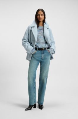 Boxy-Fit Caban-Mantel mit Boucl&eacute;-Struktur, Hellblau