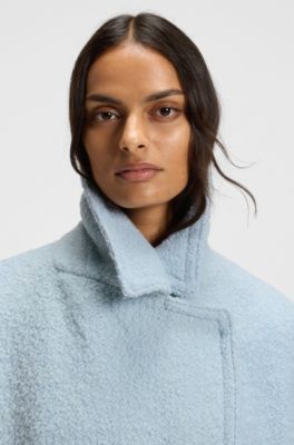Boxy-Fit Caban-Mantel mit Boucl&eacute;-Struktur, Hellblau