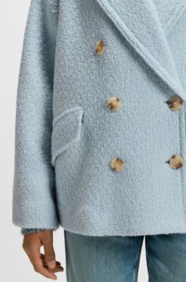 Boxy-Fit Caban-Mantel mit Boucl&eacute;-Struktur, Hellblau