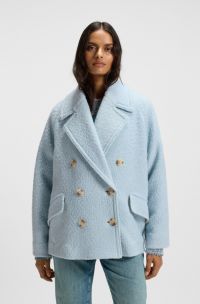 Boxy-fit Caban coat with bouclé texture, Light Blue