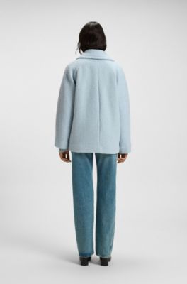 Caban Boxy &agrave; la texture boucl&eacute;e, bleu clair