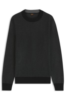Cotton-blend sweater with two-tone structure, Black