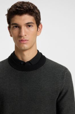 Cotton-blend sweater with two-tone structure, Black