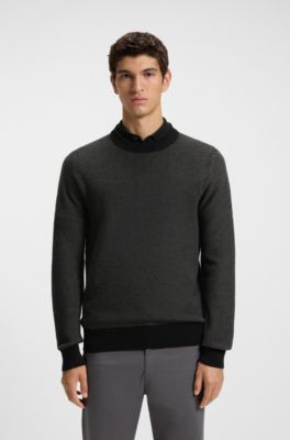 Cotton-blend sweater with two-tone structure, Black