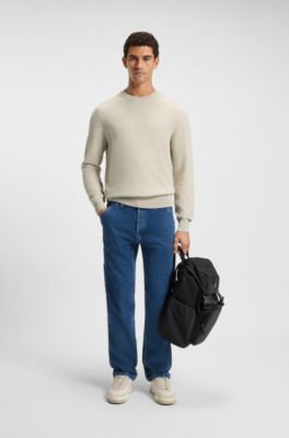 Cotton-blend sweater with two-tone structure, Light Beige