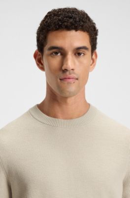 Cotton-blend sweater with two-tone structure, Light Beige