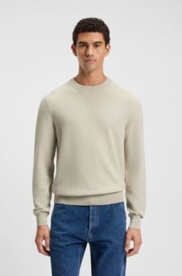 Cotton-blend sweater with two-tone structure, Light Beige