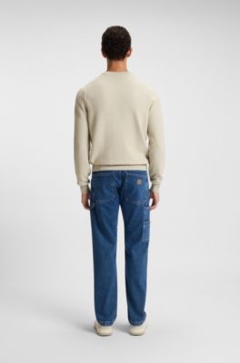 Cotton-blend sweater with two-tone structure, Light Beige