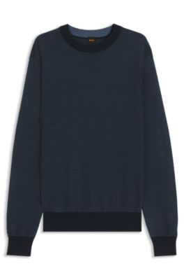 Cotton-blend sweater with two-tone structure, Dark Blue