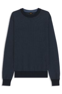 Cotton-blend sweater with two-tone structure, Dark Blue