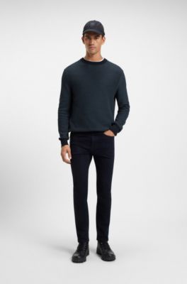 Cotton-blend sweater with two-tone structure, Dark Blue