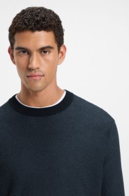 Cotton-blend sweater with two-tone structure, Dark Blue