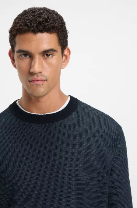 Cotton-blend sweater with two-tone structure