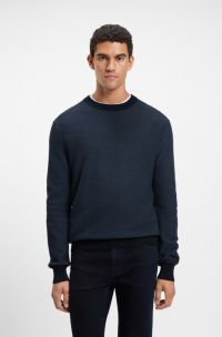 Maglione in misto cotone con lavorazione bicolore, Blu scuro