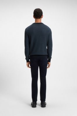 Pull en coton m&eacute;lang&eacute; &agrave; la structure bicolore, Bleu fonc&eacute;