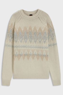 Relaxed-fit sweater with knitted pattern, Light Beige