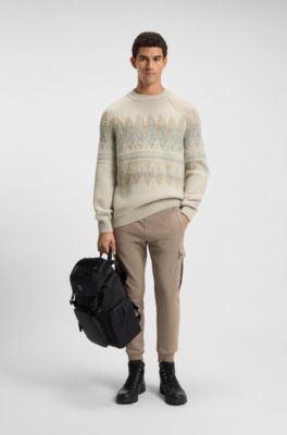 Relaxed-fit sweater with knitted pattern, Light Beige