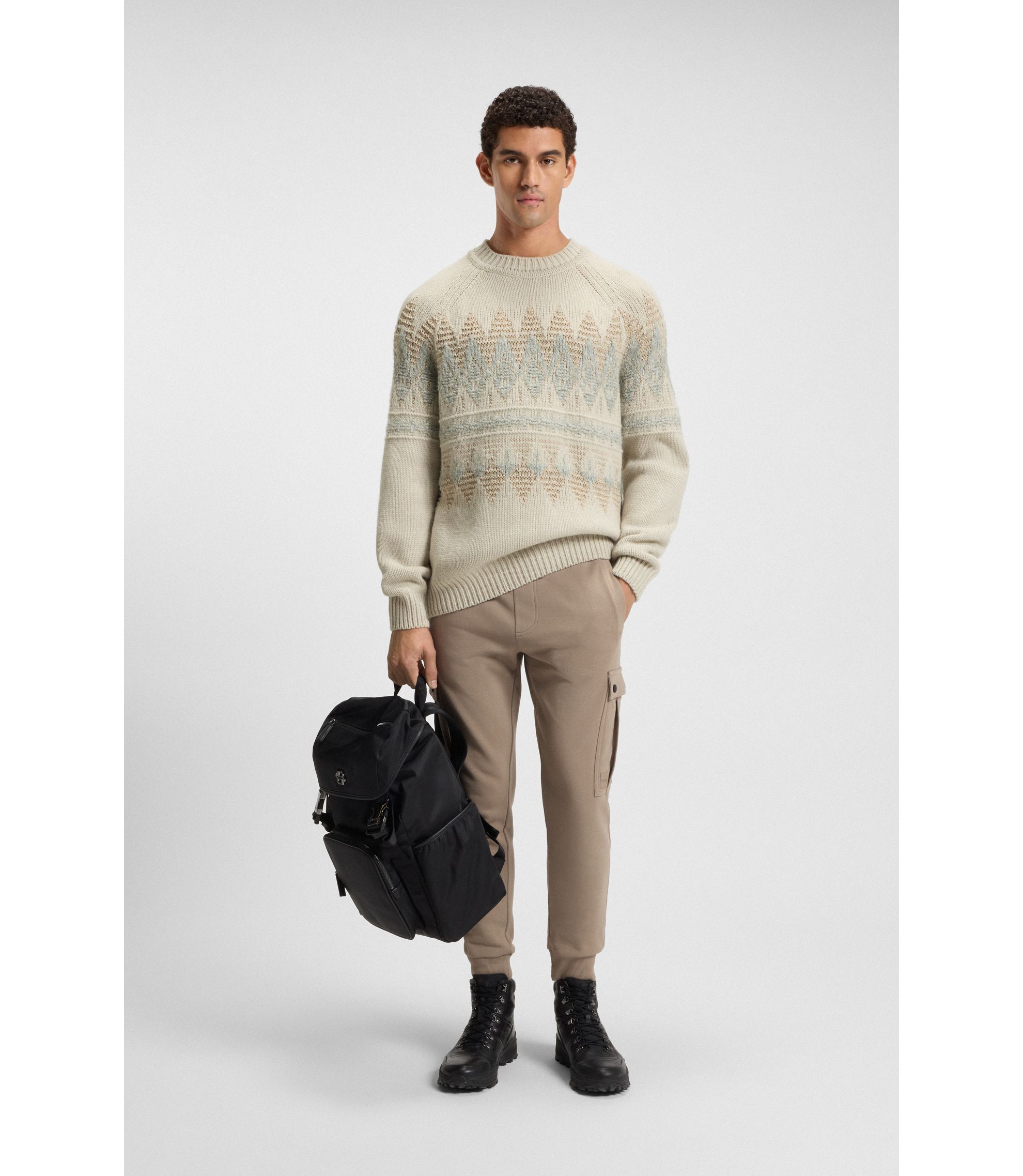 BOSS - Relaxed-fit sweater with knitted pattern - Light Beige