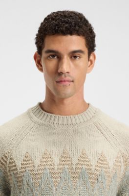 Relaxed-fit sweater with knitted pattern, Light Beige
