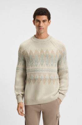 Relaxed-fit sweater with knitted pattern, Light Beige