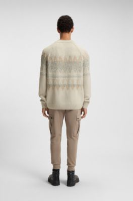 Relaxed-fit sweater with knitted pattern, Light Beige