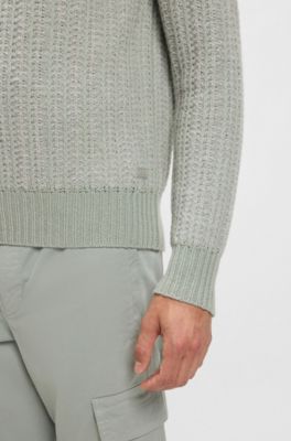 Wool-blend sweater with ribbed knit, Light Grey