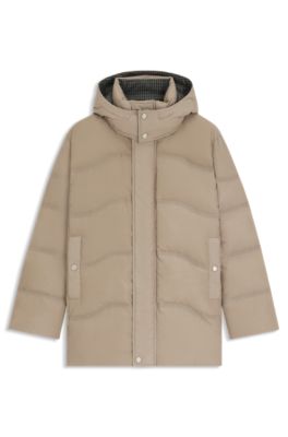 BOSS x ASTON MARTIN puffer jacket with tweed trims, Beige