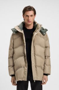 BOSS x ASTON MARTIN puffer jacket with tweed trims, Beige