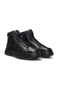 High-top boots in grained leather, Black