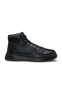High-top boots in grained leather, Black