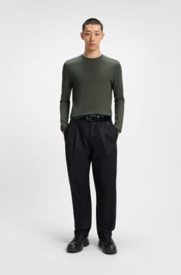 High-top boots in grained leather, Black