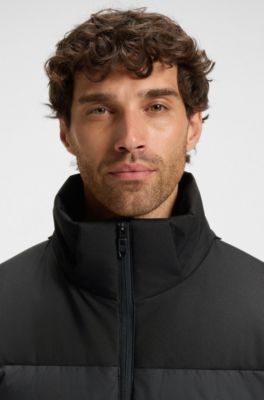 Water-repellent jacket with down filling and detachable hood, Black