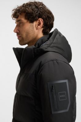 Veste d&eacute;perlante en duvet &agrave; capuche amovible, Noir
