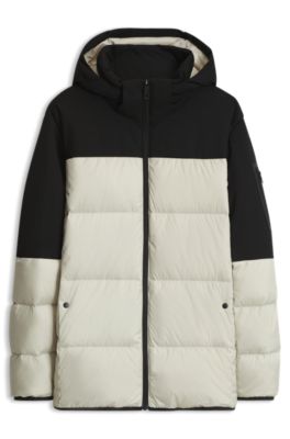 Water-repellent jacket with down filling and detachable hood, Light Beige